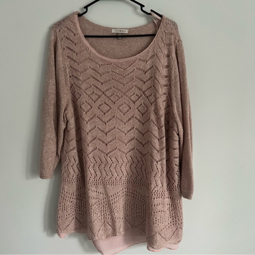 Roz & Ali Blush Crochet Knit Half Sleeve Sweater Blouse